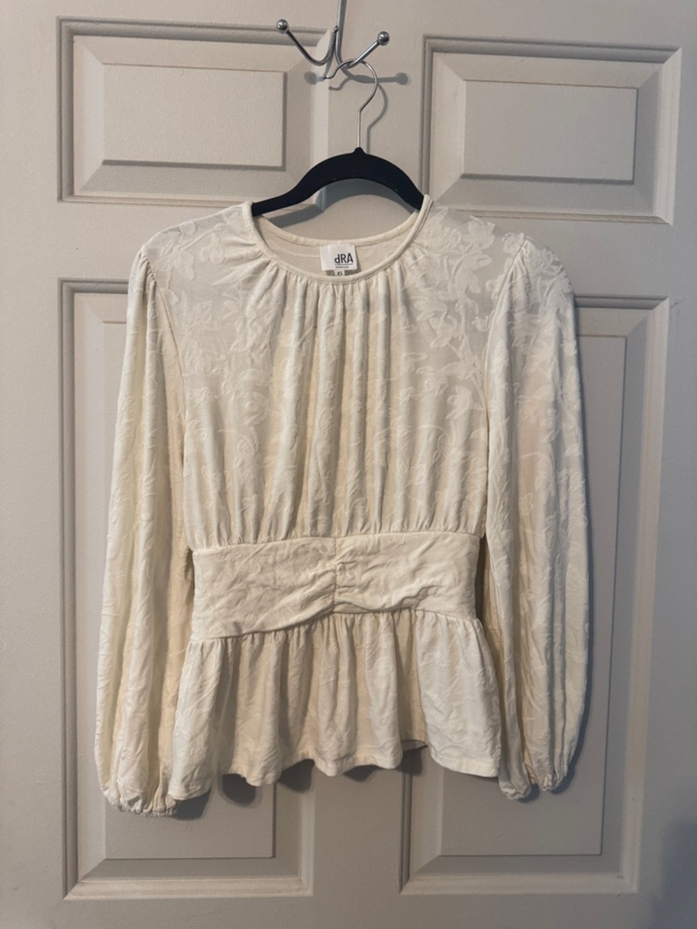 dRA Cream Textured Peplum Long Sleeve Blouse